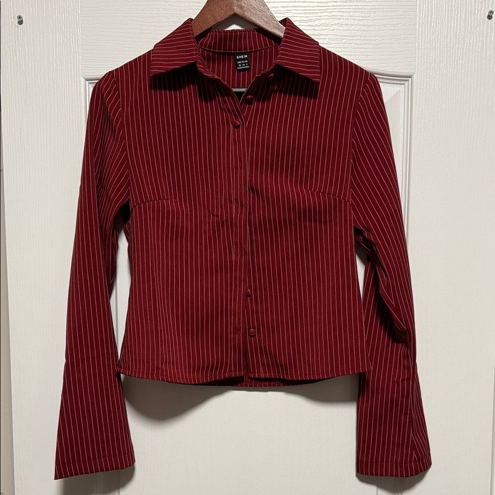 SHEIN Red Striped Button Down Shirt